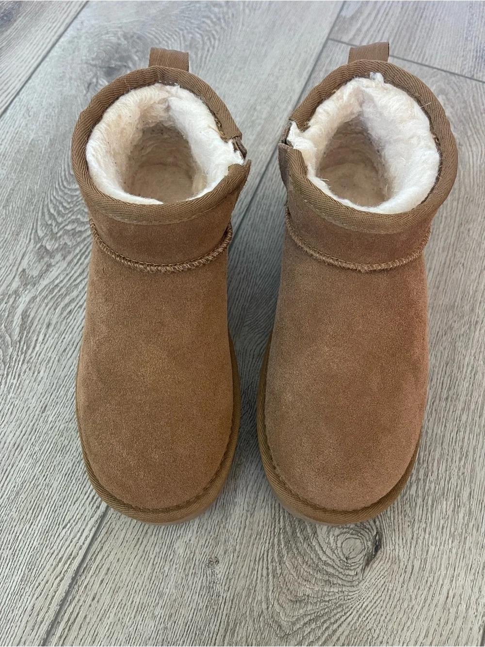 BearPaw Kids Suede-Look Shearling Ankle Slippers / boots - Chestnut